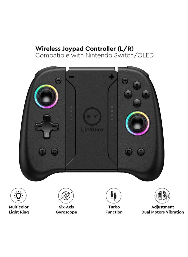 LinYuvo Classic Joypad LinYuvo KS31 Wireless Gaming Controller for Nintendo Switch/Switch Lite/Switch OLED with Multicolor RGB Light Ring, Exclusive Metal Joysticks, Adjustable Dual Shock, Six-Axis Gyroscope, Turbo Function, Adjustment Dual Motors Vibration, Anti-Friction Thumbsticks, Wake-Up Function - Image 2